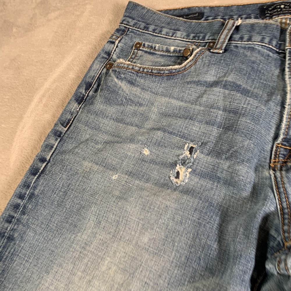 Lucky Brand Jeans Mens 34x30 Light Blue 221 Original Straight Distressed‎ Denim - Picture 2 of 15